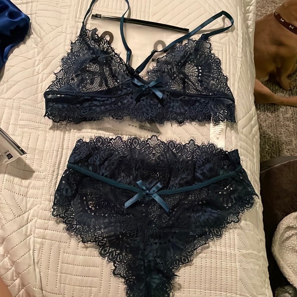 Bluish green never worn lingerie to piece.